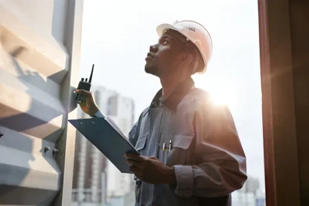 sunlit-portrait-young-male-worker-wearing-hardhat-standing-container-door-shipping-docks